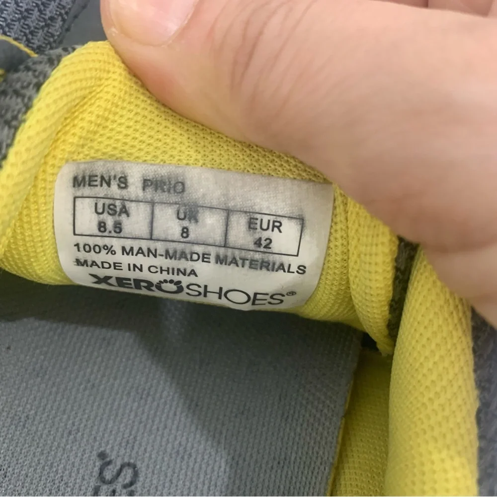 Xero Prio Men's Sz 8.5 Grey Yellow Barefoot Minimalist Zero Drop Shoes